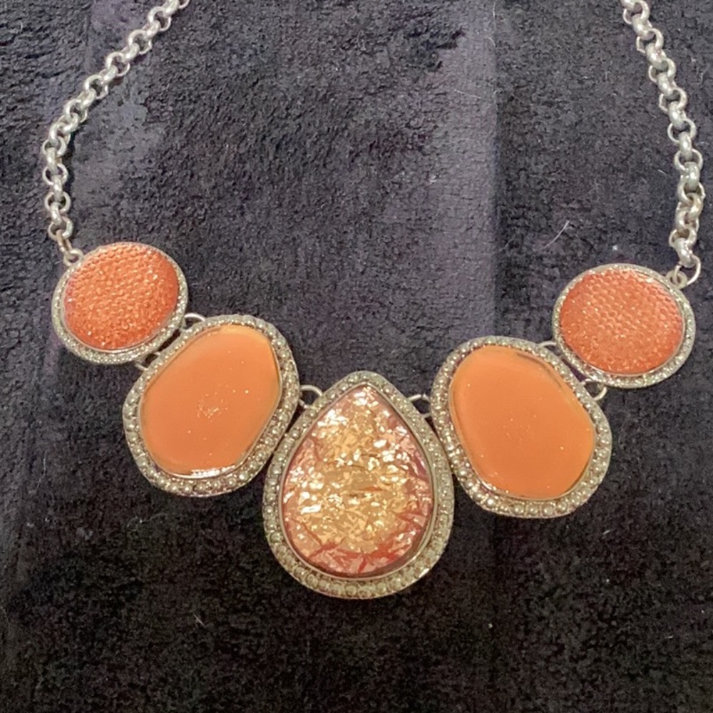Peach druzy statement piece necklace